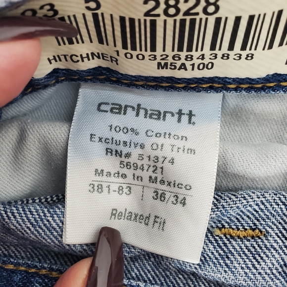 CARHARTT Relaxed Fit Jeans 36x34 Men's Blue Denim Work Pants - Picture 10 of 15